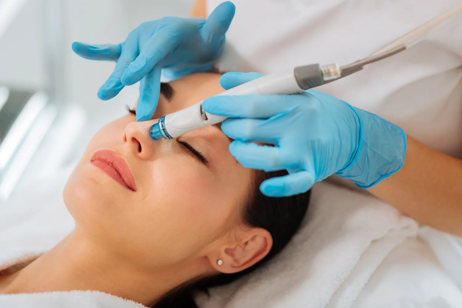 medical dermatology woman closeup-portrait-beautiful-woman-during-cosmetology-dermatology-dermabrasion